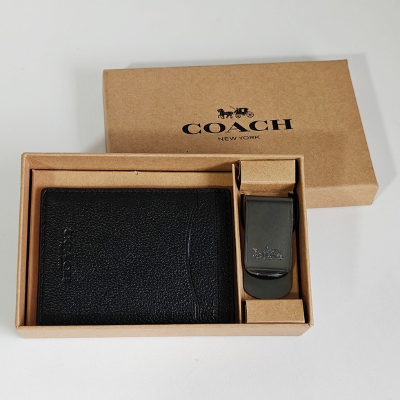 NWT Coach Men BOXED 3-IN-1 CARD CASE IN SMOOTH CALF LEATHER BLACK 75479 $95 - Picture 1 of 6